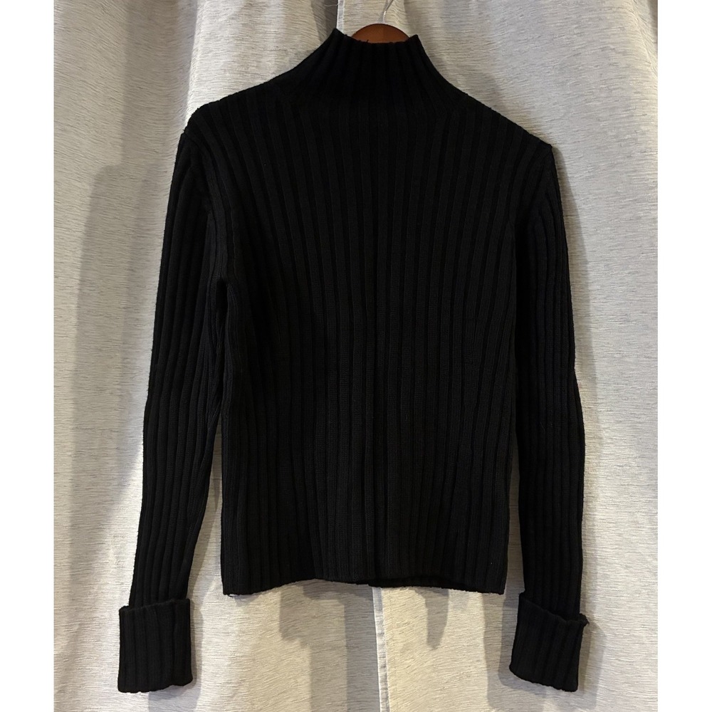 Karen Kane Black Merino Wool Ribbed Knit High Neck Sweater Long Sleeve Large